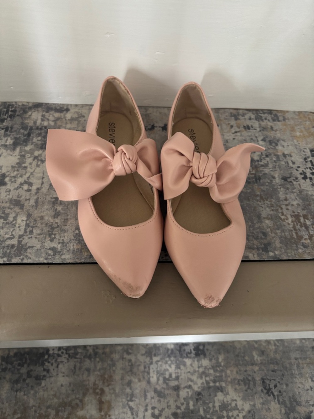 Stevies Blush Pink Pointed Bow Flats